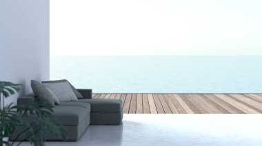 Yaz tatili, lüks konaklama, Denize yakın ahşap zeminler üzerinde Sandalyeler 3d render seyahat tatil arka plan