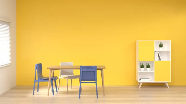 Stoelen Voor Een Lege Gele Muur Rendering Modern Huis Ontwerp — Stockfoto