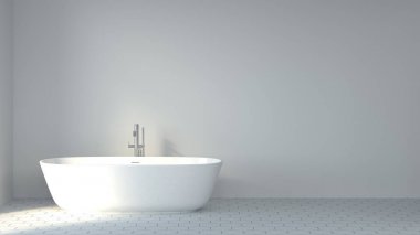 Minimalist temiz banyo İskandinav tasarım tarzı 3d render, banyo arka plan iç dekorasyon
