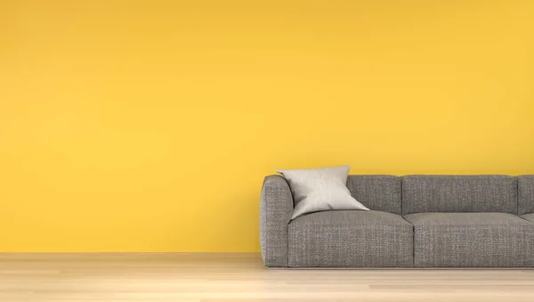 Nástěnná Pohovka Před Žlutou Prázdnou Zdí Vykreslování Moderního Domácího Designu — Stock fotografie
