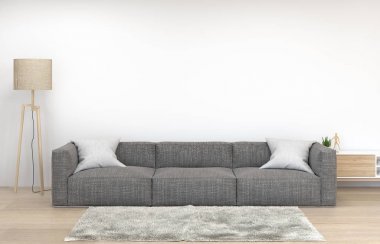 duvar mockup kanepe önünde sarı boş duvar 3d modern ev tasarımı render, grafik tasarım duvar mockup için mockup elemanı