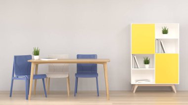 duvar mockup kanepe önünde sarı boş duvar 3d modern ev tasarımı render, grafik tasarım duvar mockup için mockup elemanı