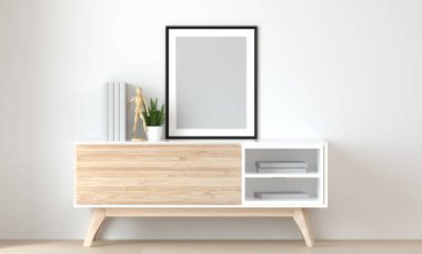 boş duvar 3d render modern ev tasarımı önünde çerçeve mockup, grafik tasarım için mockup elemanı