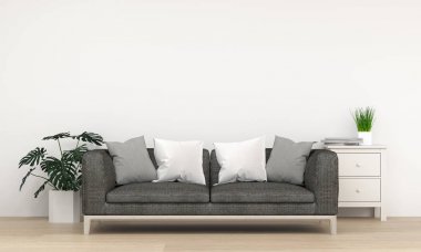 duvar mockup kanepe önünde sarı boş duvar 3d modern ev tasarımı render, grafik tasarım duvar mockup için mockup elemanı