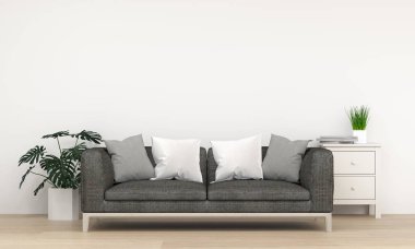 duvar mockup kanepe önünde sarı boş duvar 3d modern ev tasarımı render, grafik tasarım duvar mockup için mockup elemanı