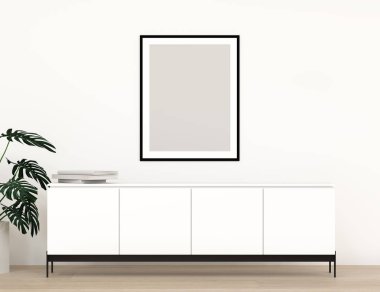 boş duvar 3d render modern ev tasarımı önünde mobilya sahte çerçeve, grafik tasarım duvar için mockup eleman kadar mock