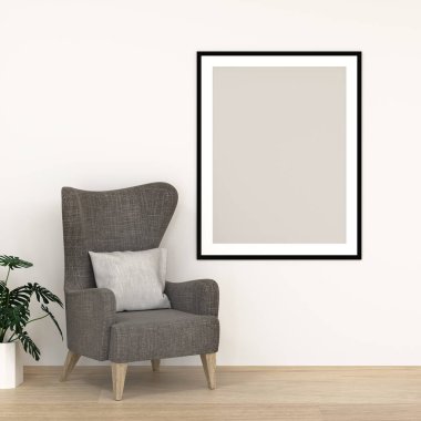 boş duvar 3d render modern ev tasarımı önünde mobilya sahte çerçeve, grafik tasarım duvar için mockup eleman kadar mock