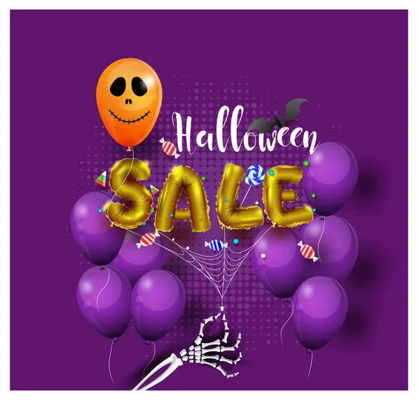 Halloween Zabawy Sprzedaży Plakat Promocji Halloween Cukierki Halloween Duch Balony — Wektor stockowy