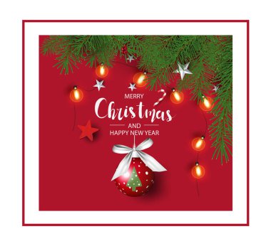 Böğürtlen, yıldız ve baston şekerlerle süslenmiş Noel ağacı dallarıyla modern bayramlar ve Noel ışıkları şenlik elementleri