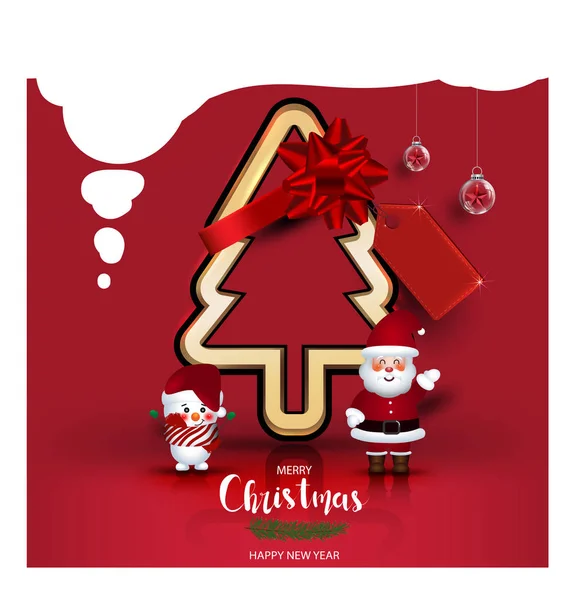 Modern holidays Christmas cartoon Santa Claus and Snowman background banner with Christmas tree branches decorated with berries, stars and candy canes and christmas lights festive,Christmas elements for artwork