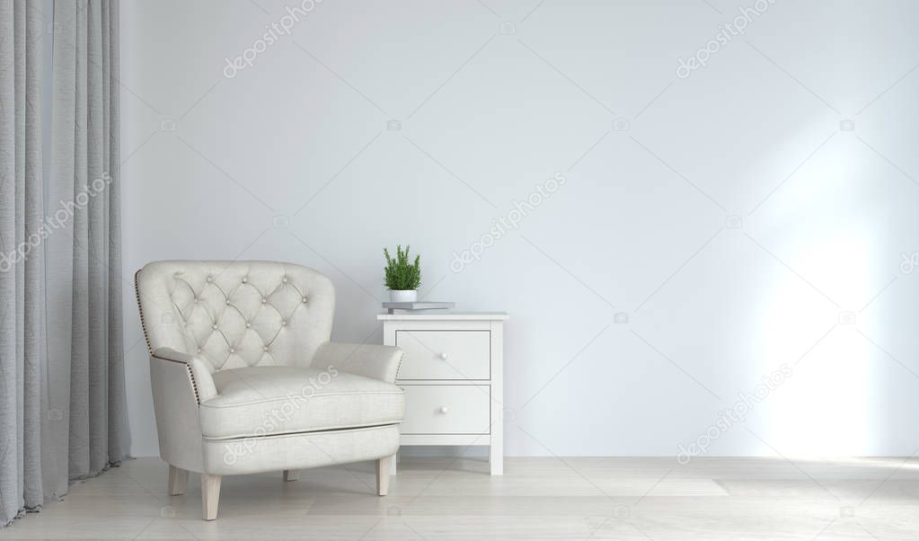 wall mock up armchair in front of the empty wall 3d rendering modern home design,mockup element for graphic design wall mock up