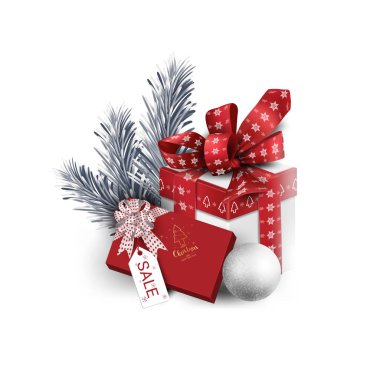 Reklam afişleri için hediye kutusu unsurları tebrik kartları Noel partisinin simgesi kış tatilleri ve Noel tatilleri izole arka plan