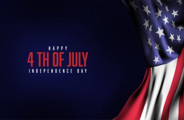 Amerikan bayrağı dekoru 4 Temmuz Bağımsızlık Günü indirimli reklam pankartı satışı. Koyu mavi arka planda online alışveriş.