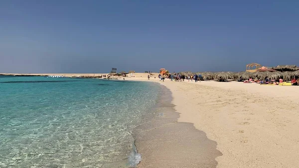 Paradise Giftun Sziget Hurghada Türkizkék Víz Vörös Tenger Fehér Homok Stock Kép