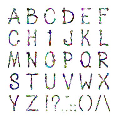 Beyaz arka planda yalıtılmış yaratıcı çok renkli yazı tipi.