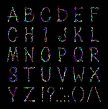 Siyah arka planda yalıtılmış yaratıcı çok renkli yazı tipi.