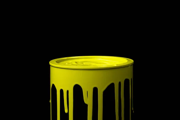 Colorful Paint Leaking Part Metal Bucket Isolated Black Background — Stock Photo, Image