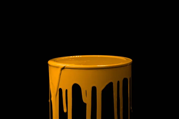 Colorful Paint Leaking Part Metal Bucket Isolated Black Background — Stock Photo, Image