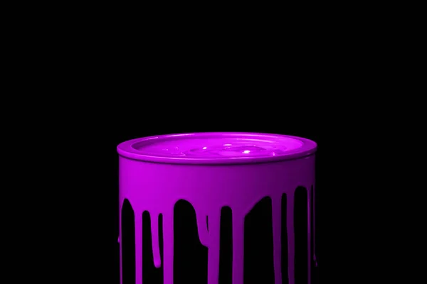 Colorful Paint Leaking Part Metal Bucket Isolated Black Background — Stock Photo, Image