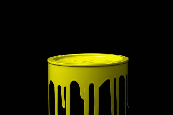 Colorful Paint Leaking Wall Metal Bucket Isolated Black Background — Stock Photo, Image