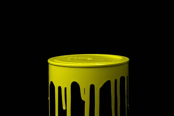 Colorful Paint Leaking Part Metal Bucket Isolated Black Background — Stock Photo, Image