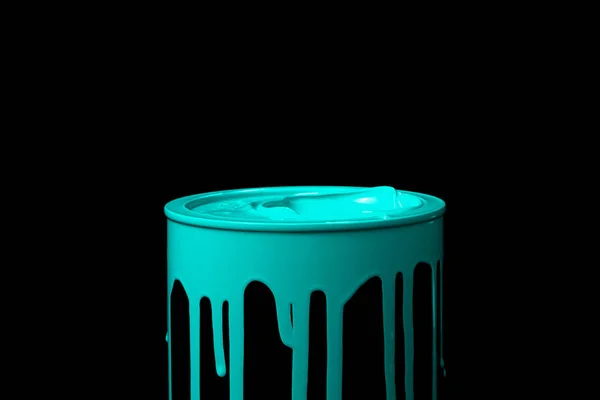 Colorful Paint Leaking Part Metal Bucket Isolated Black Background — Stock Photo, Image