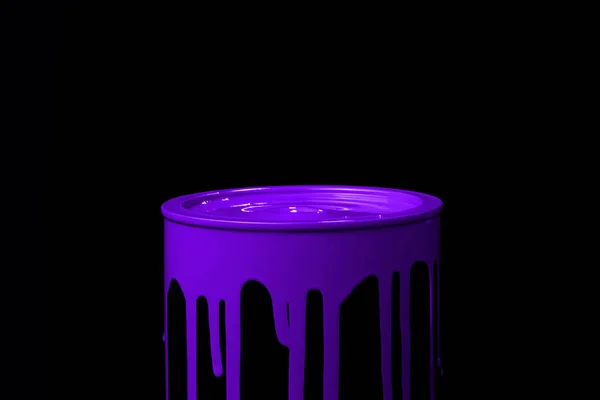 Colorful Paint Leaking Part Metal Bucket Isolated Black Background — Stock Photo, Image