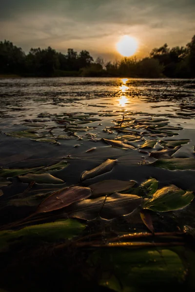 Belo pôr-do-sol. Vale rio paisagem rural natural vista — Fotografia de Stock