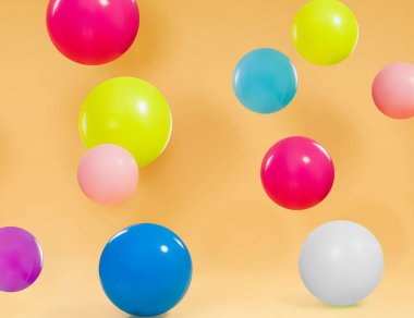 Turuncu arka plan ile renkli balonlar