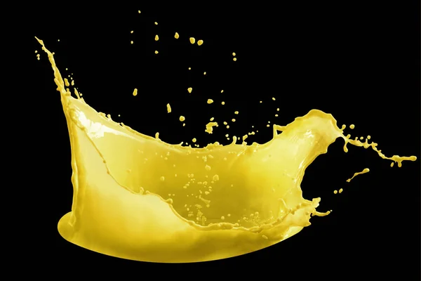 Yellow paint splash isolated on black background — Stock Photo, Image