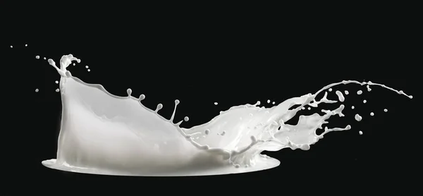 Salpicadura de leche aislada sobre fondo negro — Foto de Stock