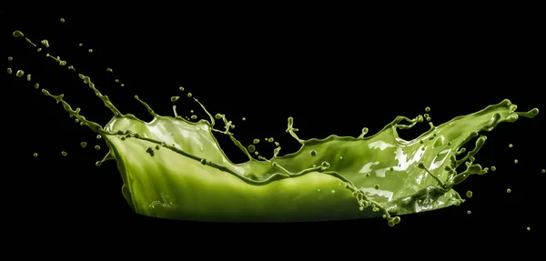 Green paint splash isolated on black background — Stock Photo, Image