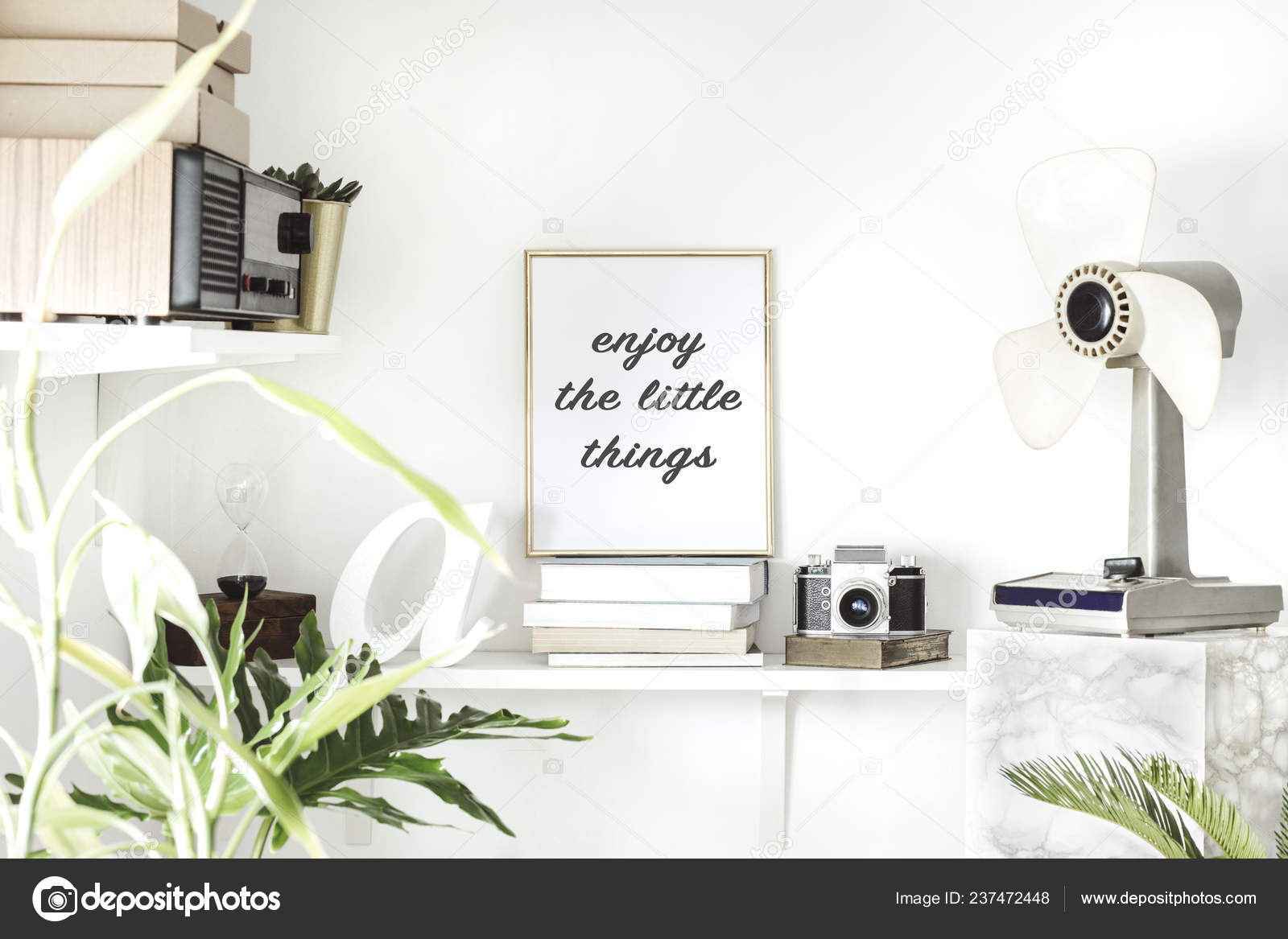 Bright White Interior Corner Shelves Inspirational Phrase