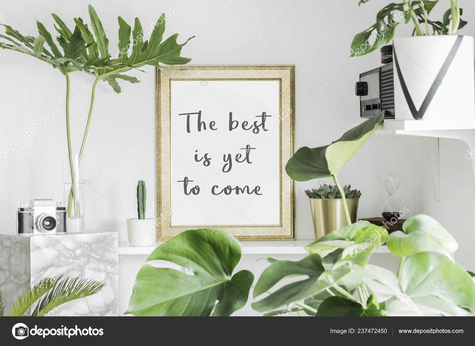 Bright White Interior Corner Shelves Inspirational Phrase