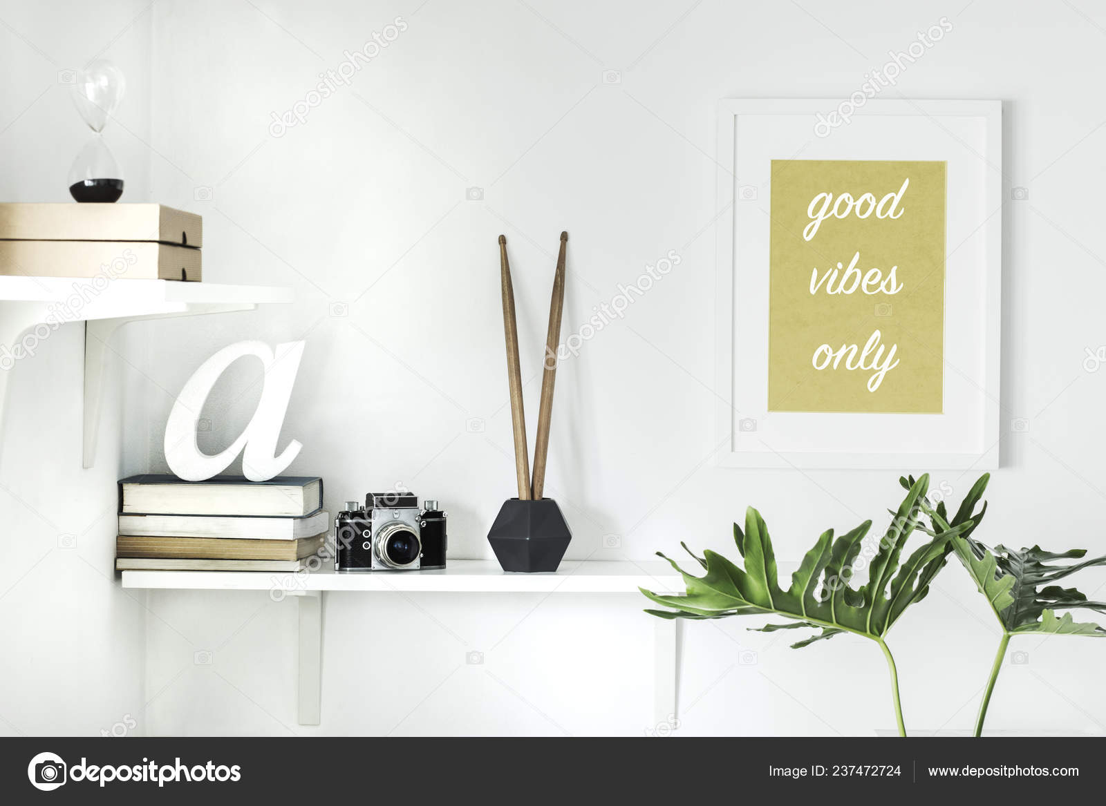 Bright White Interior Corner Shelves Inspirational Phrase