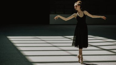 Genç zarif balerin bale stüdyoda dans 