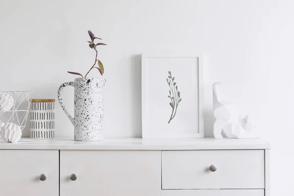 Minimalistic Concept White Home Interior Green Plants Scandinavian Decor — Stock Photo, Image