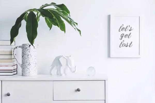 Minimalistic Concept White Home Interior Green Plants Scandinavian Decor — Stock Photo, Image