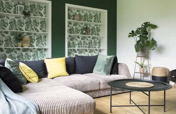 Stylish Living Room Mediterranean Style Comfortable Sofa — Stock Photo, Image