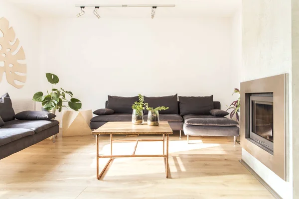 Salon Moderne Style Scandinave Avec Des Éléments Verts Bois — Photo