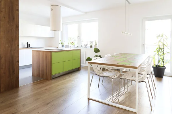 Stylish Modern White Green Kitchen Interior — Stock Photo, Image