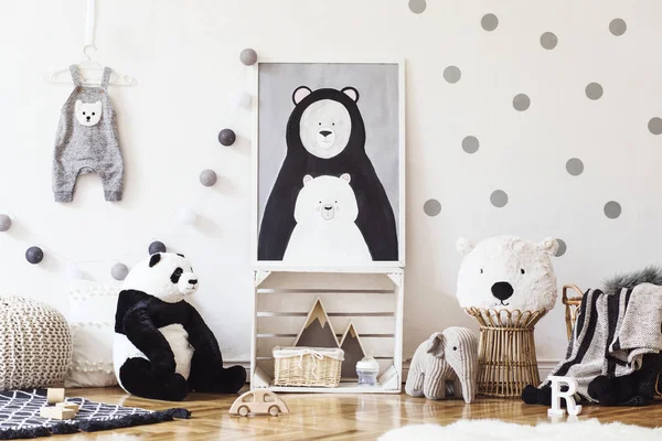 Habitación Infantil Ligera Estilo Escandinavo Con Dibujo Marco Pared —  Fotos de Stock