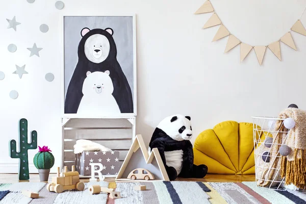 Light Children Room Scandinavian Style Drawing Frame Wall — Stock Photo, Image