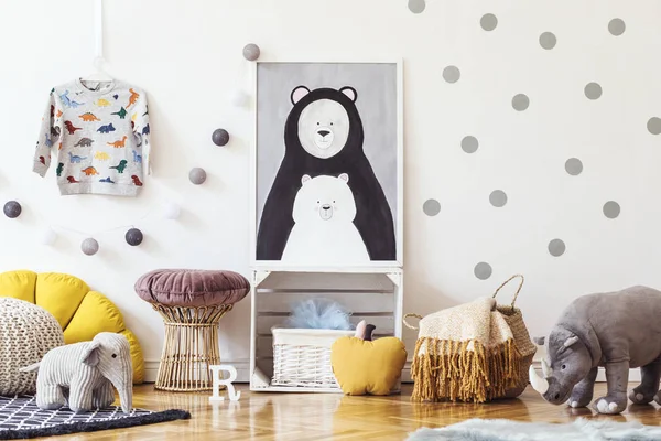 Habitación Infantil Ligera Estilo Escandinavo Con Dibujo Marco Pared — Foto de Stock