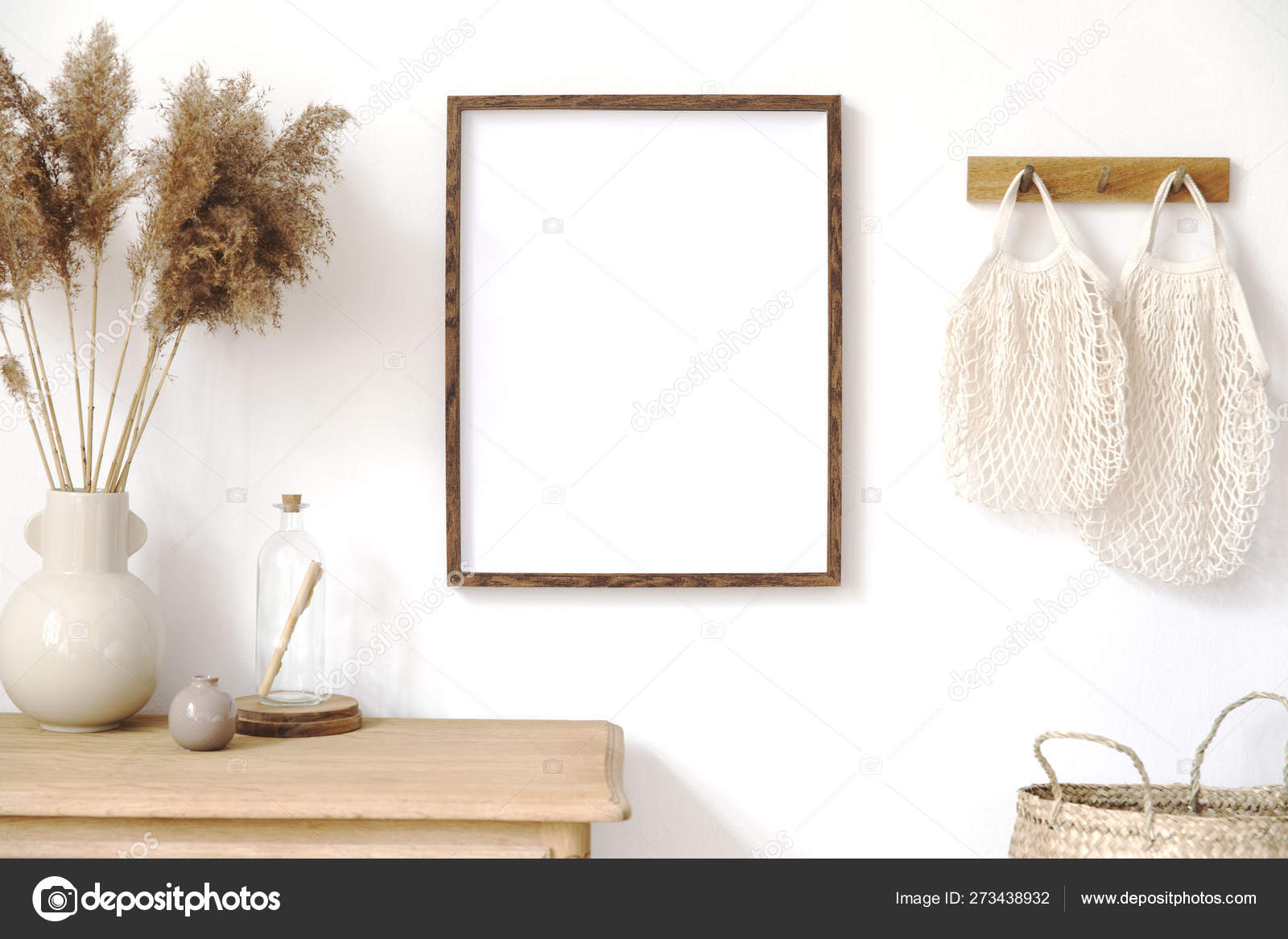 Stylish Korean Interior Living Room Brown Mock Poster Frame