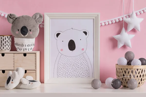 Close View Cute Koala Painting Childish Room Pink Wall — Stok Foto