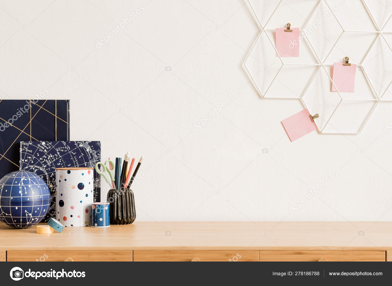 Cosmic Modern Home Interior Wooden Desk Cool Office Accessories Tapes Stock  Photo by ©Followtheflow 278186788