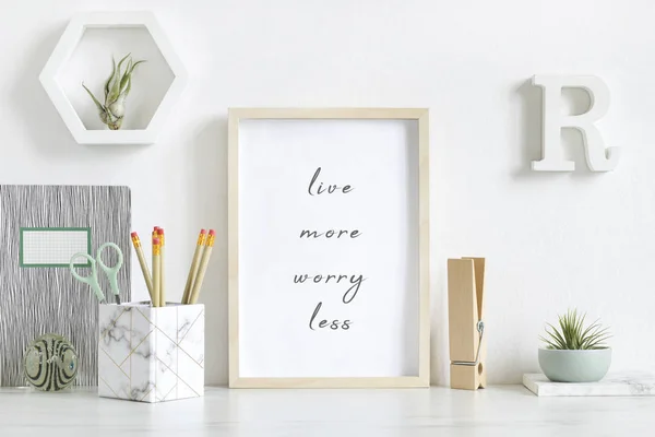 Modern Stylish Home Interior White Mock Poster Frame Design Office — Stock Photo, Image