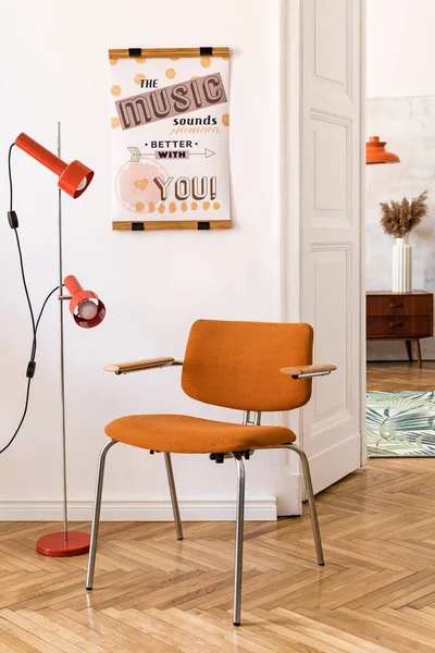 Stylish Compositon Retro Home Interior Mock Poster Frame Vintage Orange — Stock Photo, Image