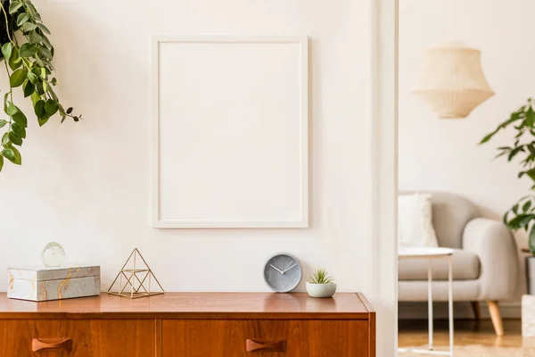 Stylish Retro Space Home Interior White Mock Frame Design Sofa — Stock Photo, Image